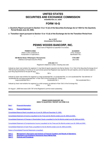 Thumbnail Penns Woods Bancorp 10-Q Quarterly Report FY 