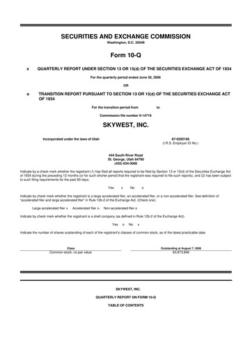 Thumbnail SkyWest 10-Q Quarterly Report FY 