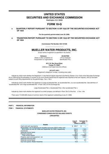 Thumbnail Mueller Water Products
 10-Q Quarterly Report FY 