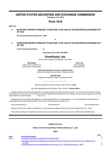 Thumbnail FormFactor 10-Q Quarterly Report FY 