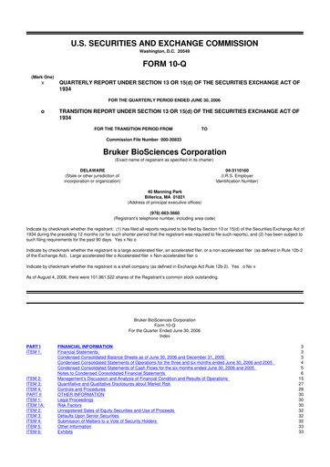 Thumbnail Bruker 10-Q Quarterly Report FY 