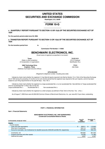 Thumbnail Benchmark Electronics
 10-Q Quarterly Report FY 