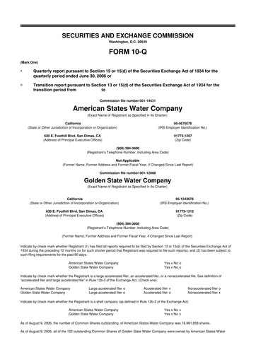 Thumbnail American States Water
 10-Q Quarterly Report FY 