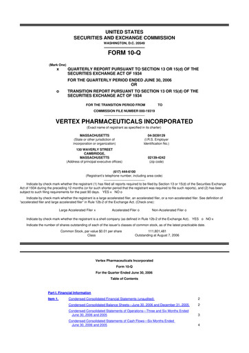 Thumbnail Vertex Pharmaceuticals 10-Q Quarterly Report FY 