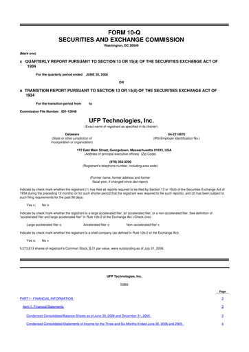 Thumbnail UFP Technologies
 10-Q Quarterly Report FY 