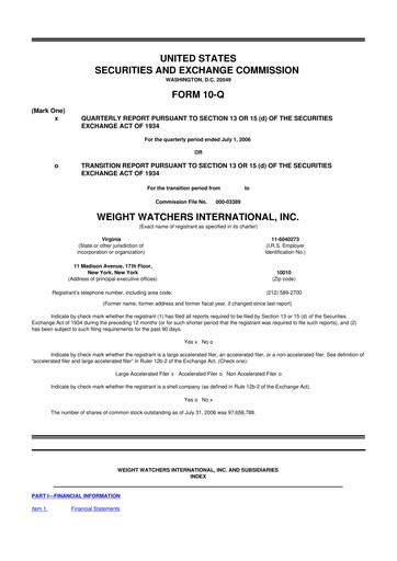 Thumbnail Weight Watchers 10-Q Quarterly Report FY 