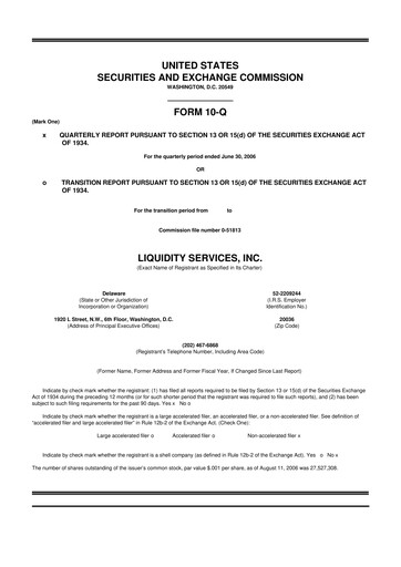 Miniature Liquidity Services
 10-Q Rapport trimestriel  