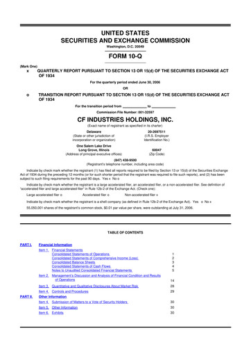 Miniature CF Industries
 10-Q Rapport trimestriel  