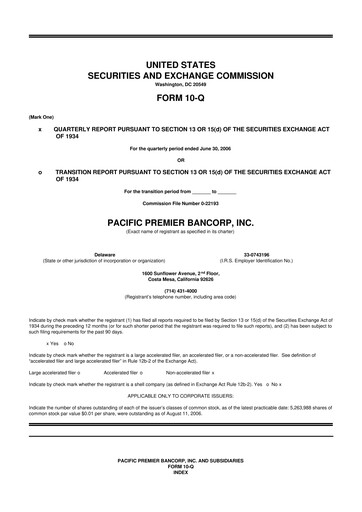 Thumbnail Pacific Premier Bancorp
 10-Q Quarterly Report FY 
