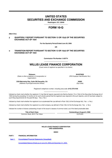 Thumbnail Willis Lease Finance Corporation 10-Q Quarterly Report FY 