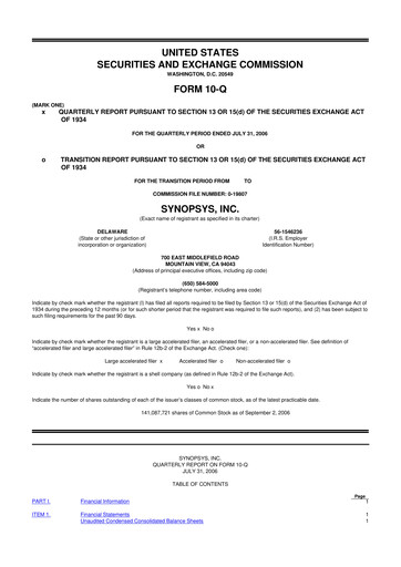 Thumbnail Synopsys 10-Q Quarterly Report FY 