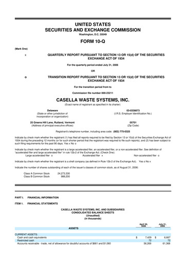 Thumbnail Casella Waste Systems
 10-Q Quarterly Report FY 