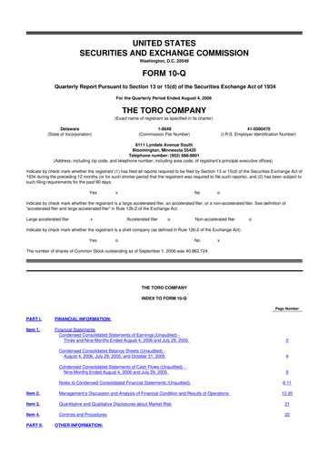 Thumbnail The Toro Company
 10-Q Quarterly Report FY 