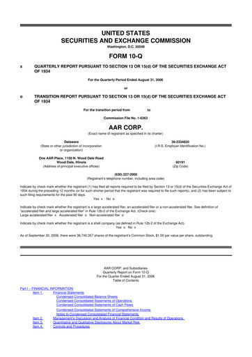 Thumbnail AAR 10-Q Quarterly Report FY 