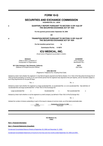 Thumbnail ICU Medical
 10-Q Quarterly Report FY 