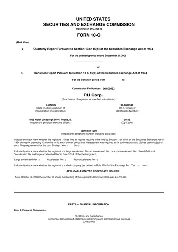 Thumbnail RLI Corp.
 10-Q Quarterly Report FY 