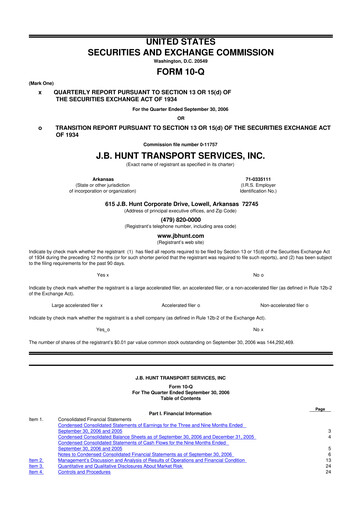 Thumbnail J. B. Hunt
 10-Q Quarterly Report FY 