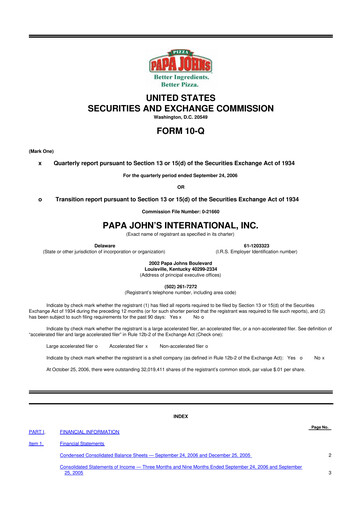 Thumbnail Papa John's Pizza
 10-Q Quarterly Report FY 