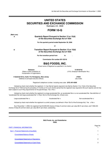 Vorschaubild B&G Foods

 10-Q Quartalsbericht  