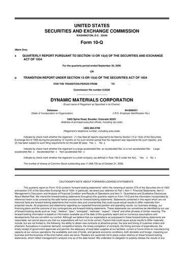 Miniature DMC Global 10-Q Rapport trimestriel  