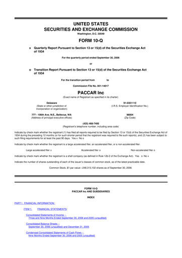 Vorschaubild Paccar 10-Q Quartalsbericht  