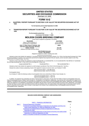 Vorschaubild Molson Coors 10-Q Quartalsbericht  