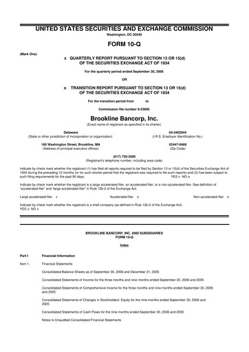 Thumbnail Brookline Bancorp 10-Q Quarterly Report FY 