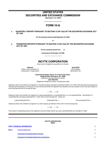 Thumbnail Incyte 10-Q Quarterly Report FY 