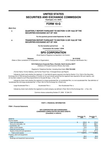 Miniature SPX Technologies 10-Q Rapport trimestriel  
