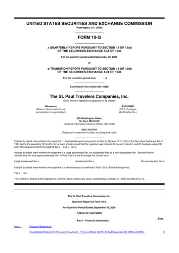 Thumbnail The Travelers Companies 10-Q Quarterly Report FY 