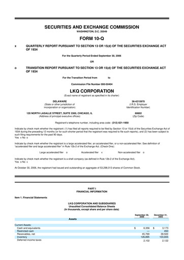 Thumbnail LKQ Corporation 10-Q Quarterly Report FY 
