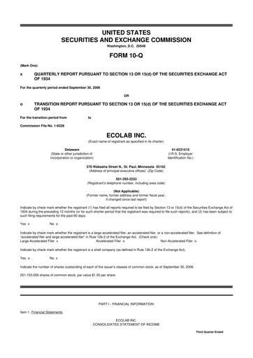 Miniature Ecolab 10-Q Rapport trimestriel  