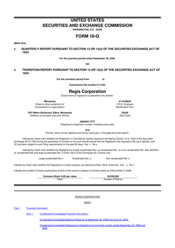 Thumbnail Regis Corporation
 10-Q Quarterly Report FY 