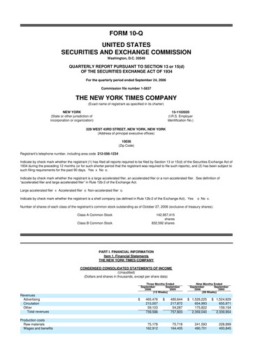 Thumbnail New York Times 10-Q Quarterly Report FY 