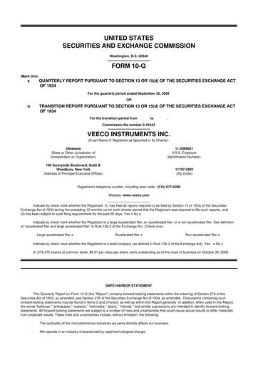 Thumbnail Veeco
 10-Q Quarterly Report FY 