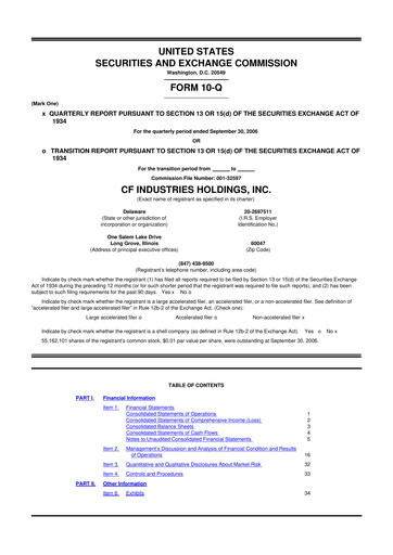 Miniature CF Industries
 10-Q Rapport trimestriel  