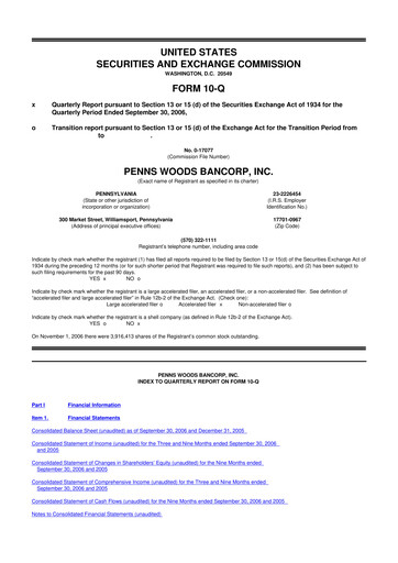 Thumbnail Penns Woods Bancorp 10-Q Quarterly Report FY 
