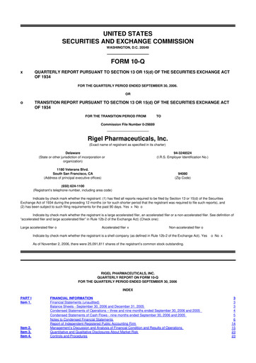 Thumbnail Rigel Pharmaceuticals 10-Q Quarterly Report FY 