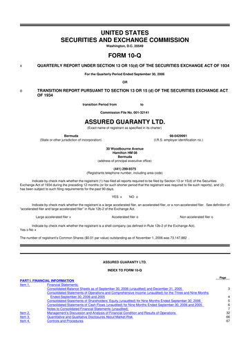 Miniature Assured Guaranty 10-Q Rapport trimestriel  