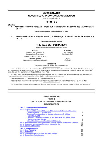Miniature AES 10-Q Rapport trimestriel  