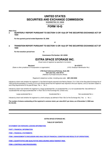 Miniature Extra Space Storage
 10-Q Rapport trimestriel  