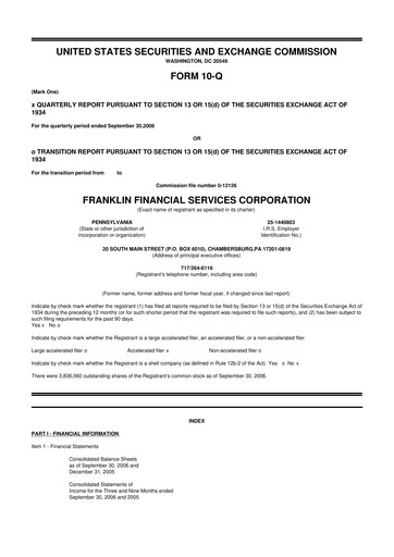 Thumbnail Franklin Financial Services Corporation 10-Q Quarterly Report FY 