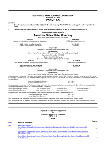 Thumbnail American States Water
 10-Q Quarterly Report FY 
