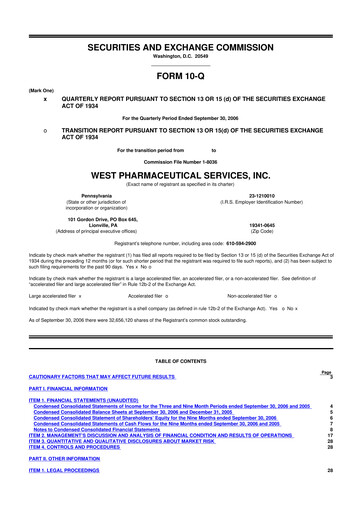 Thumbnail West Pharmaceutical Services 10-Q Quarterly Report FY 