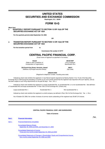 Thumbnail Central Pacific Financial 10-Q Quarterly Report FY 