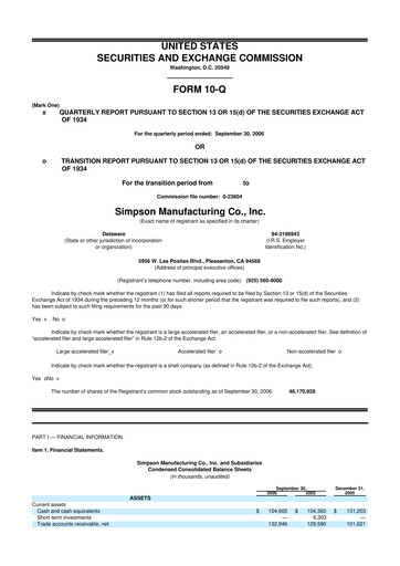 Thumbnail Simpson Manufacturing Company
 10-Q Quarterly Report FY 