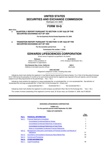 Thumbnail Edwards Lifesciences 10-Q Quarterly Report FY 