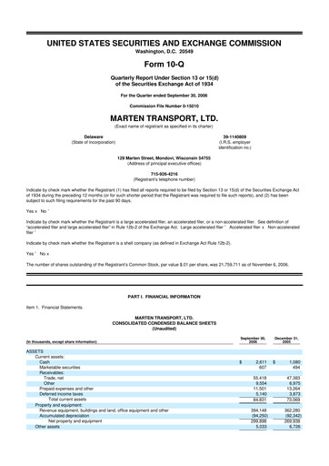 Thumbnail Marten Transport 10-Q Quarterly Report FY 