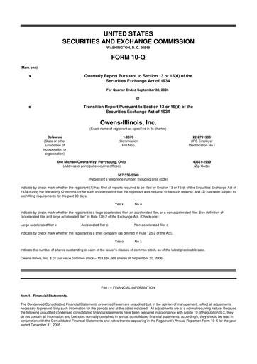 Thumbnail O-I Glass
 10-Q Quarterly Report FY 