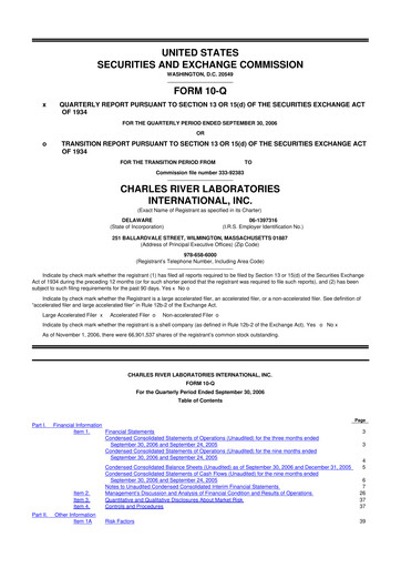Miniature Charles River Laboratories
 10-Q Rapport trimestriel  